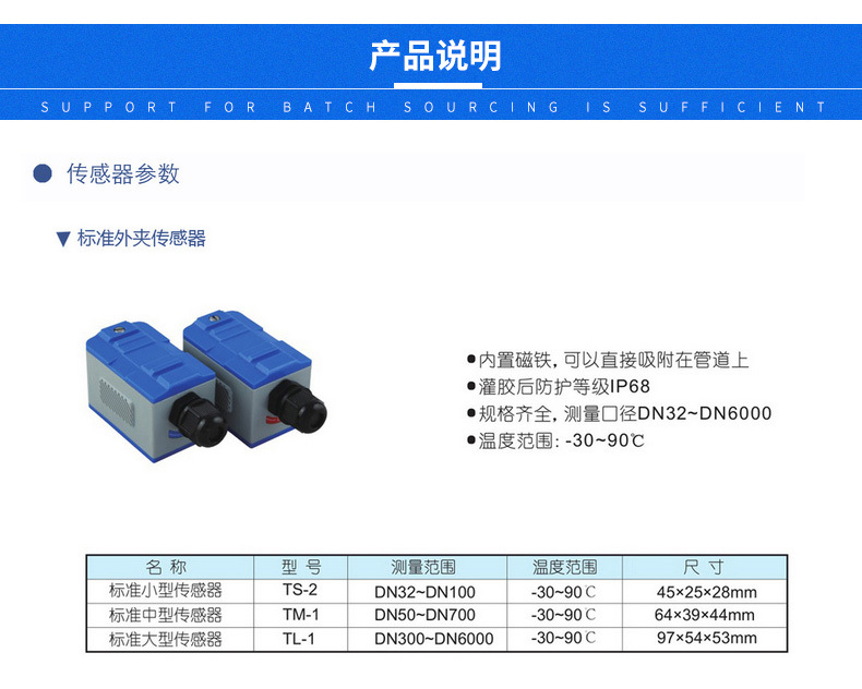 大口徑壁掛式超聲波流量計 高精度冷熱量表 液體水數顯流量計